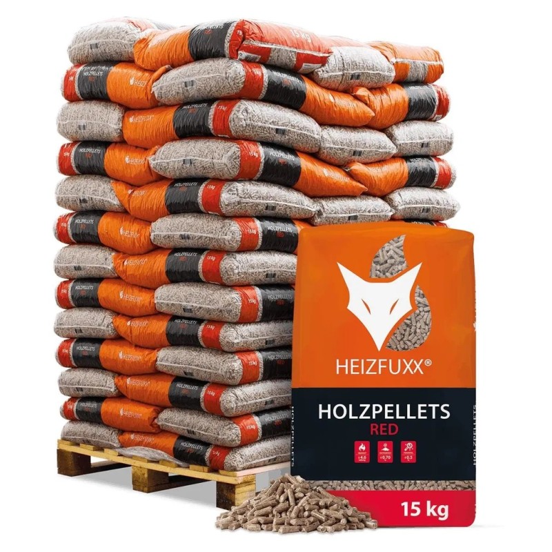 Heizfuxx Red ENplus A1 Hartholz 6 mm – paleta 975 kg (65 × 15 kg)
