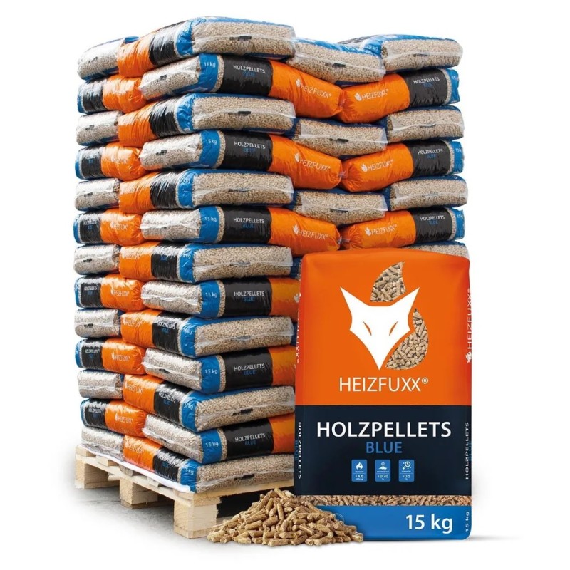 Heizfuxx Blue ENplus A1 6 mm – paleta 975 kg (65 × 15 kg)